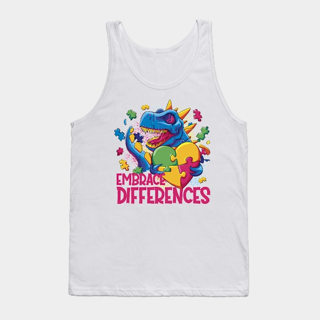 Autism Awareness Dinosaur Design for Love and Acceptance Embrace Differences Tank Top by star trek fanart and more